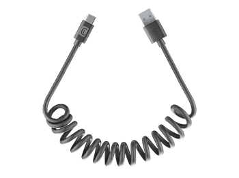 Cable USB a USB-C - CellularLine SPIRAL, Para coche, Anti-enredos, Acabado seda, Tipo C, Extensible hasta 120 cm, Negro