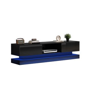 Mueble De Tv Negro Brillante De 160 Cm Con Iluminación Led Multicolor Y 2 Cajones