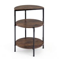 costway mesa auxiliar industrial redonda 3 niveles estantes almacenamiento estructura metal dormitorio salon espacios pequenos marron rustico