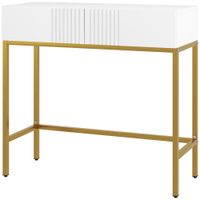 homcom mesa de entrada con 2 cajones y patas de acero antivuelco mueble de recibidor para salon pasillo 80x315x75 cm blanco   aosom espana