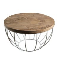 mesa de centro de madera de teca reciclada y metal blanco d60