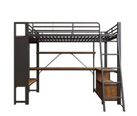 cama alta 90x200 - metal led escritorio estanterias usb almacenamiento - negro