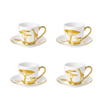 Tazas y platos de café savana dorados - set de 4