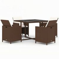 conjunto comedor jardin 5 uds  mueble jardin mesa y sillas con cojines ratan sintetico marron
