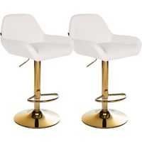 set de 2 taburetes de bar braga en polipiel con base dorada simil cuero blanco 52x51x89 cm clp