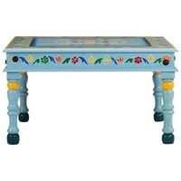 mesa de cafe - mesa de centro madera maciza de mango turquesa pintada a mano