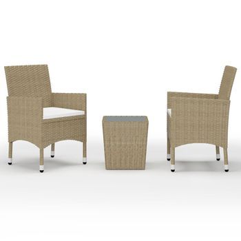 Mesa Y Sillas De Jardín 3 Pzas Ratán Pe Y Vidrio Templado Beige Vidaxl