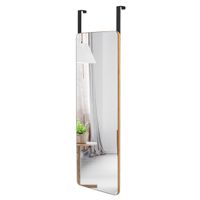 costway espejo en la puerta espejo de cuerpo entero montado a la pared de bambu con 2 ganchos para pasillo salon dormitorio natural 100 x 35 cm