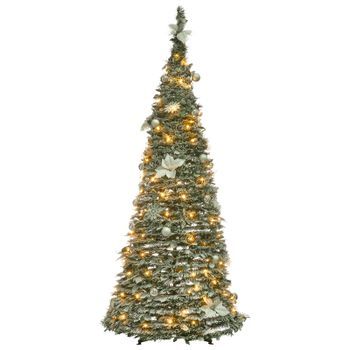 Árbol De Navidad Artificial Nieve Con Luces Led Incorporadas Y Soporte Metálico Plegable 185 Cm Blanco Firvana