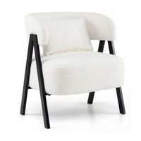 costway sillon barrel tapizado cuero sintetico cojin lumbar patas metal sofa individual moderno sala estar dormitorio color blanco