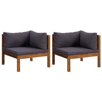 Sofá De Esquina 2 Uds Madera Maciza Acacia Cojines Gris Oscuro Vidaxl