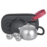 tetera de titanio tomshoo ligera adecuada para viajes familiares incluye un colador de te y 3 tazas de te