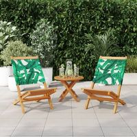 pack 2 uds sillas de jardin  silla de exterior  sillon madera acacia y tela estampado de hojas