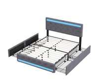 cama tapizada 180x200 cm doble con led y usb en cabecero 4 cajones canape y somier de laminas de madera