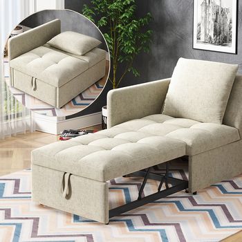 Sofá Cama Tapizado 3 En 1 Sofá Cama Multifuncional Sofá De Tela Lino Con Respaldo Ajustable Sofá Convertible Para Espacios Pequeños