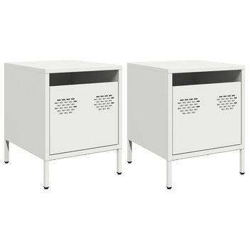 Pack 2 Uds Mesitas De Noche | Mesilla De Noche Acero Blanco 35x39x43,5 Cm