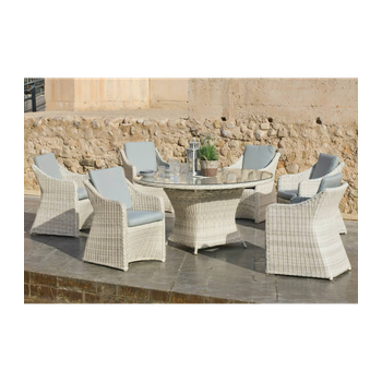 Conjunto Mesa Redonda Y 6 Sillones Con Cojines Para Terraza