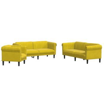 Juego De Sofás 3 Piezas Terciopelo Amarillo Vidaxl