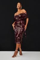 vestido plus midi de lentejuelas premium con escote barco malbec