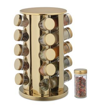 Estante Para Especias Con 20 Tarros De Especias Dorado