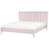 cama con somier de terciopelo rosa dorado 180 x 200 cm metal usb cabecero miribel