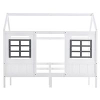 cama infantil tipo casita 90 x 200 cm blanca con dos ventanas y barreras