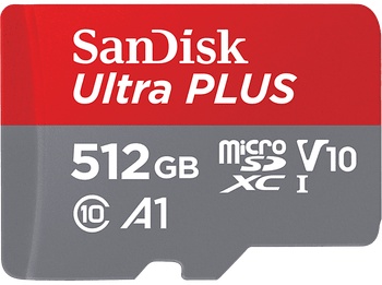 Tarjeta Micro SDXC - SanDisk Ultra PLUS, 512GB, 160 MB/s, UHS-I, V10, A1, C10, Adaptador SD, Multicolor