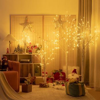 Árbol De Navidad 120cm Artificial Iluminado Escritorio Ramas Abedul 48 Luces Led Blanco Cfw35036