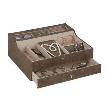 Joyero Con Aspecto De Cuero - Brown/cream - 16.7x38x33.7cm
