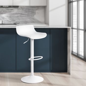 Taburete de bar regulable y giratorio en plástico blanco