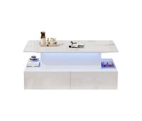 mesa de centro moderna 90x55x41 cm - con iluminacion led y 4 cajones - blanco brillante
