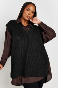 Yours Chaleco De Pico De Punto Negro, Mujer Curvy Y Tallas Grandes, Yours