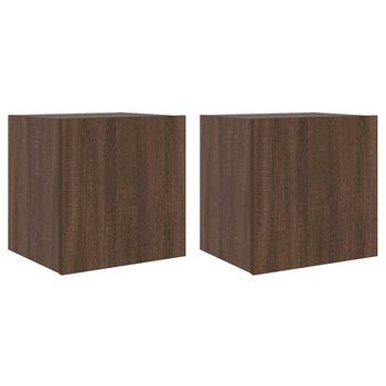2 Uds Muebles Tv De Pared | Mueble De Salón | Armario Tv Luces Led Marrón Roble 40,5x35x40 Cm
