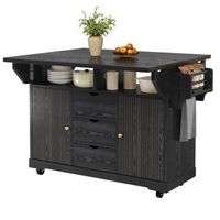 isla de cocinarmovil mdf  metal encimera plegable altura 95 cm 3 cajones armario almacenaje ruedas con frenorcolor negro
