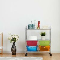 carrito auxiliar 4 cajones apilables 2 estantes 4 ruedas organizador cocina bano oficina 585x37x75 cm multicolor 1
