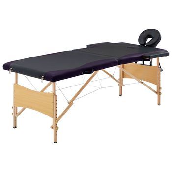 Camilla De Masaje Plegable 2 Zonas Madera Negro Vidaxl