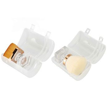 Juego De Brochas De Maquillaje De Punta Plana, Brocha Redonda Blanca Para Base De Maquillaje, Polvos Sueltos, Rubor, Maquillaje Facial, Herramienta Cosmética Con Estuche De Almacenamiento