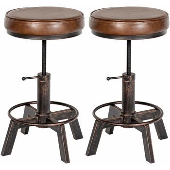 Set De 2 Taburetes Destin Industriales En Polipiel Simil Cuero Bronce Ø 42 Cm Clp