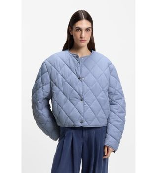 BOSS para mujer. 50553785 Chaqueta repelente al agua con guateado romboidal azul (40), Casual, Poliéster