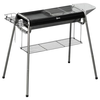 Outsunny Barbacoa de Carbón Grande con Parrilla de Acero Inoxidable Bandeja Especiero y Estante de Almacenamiento 96x61x72 cm Negro   Aosom España
