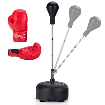 Costway Saco Rápido de Boxeo con Soporte Pelota de Boxeo Vertical con Ventosas Guantes Altura Regulable para Adultos Niños en Casa Gimnasio Negro
