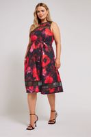 yours london vestido con vuelo de flores rojas mujer curvy y tallas grandes yours london