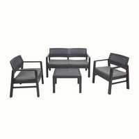 conjunto de jardin 2 sillones  sofa 2 plazas  4 cojines  mesa auxiliar de polipropileno kilimanjaro - ipae progarden antracita