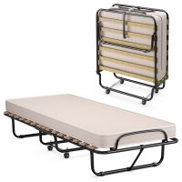 costway cama plegable con colchon cama para huespedes portatil con ruedas en espuma de memoria estructura en acero 190 x 80 x 38 cm
