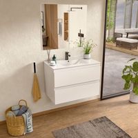 mueble bano suspendido 80 cm blanco encimera y espejo bellobath