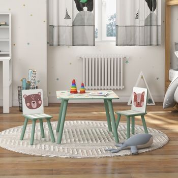 Mesa Y Sillas Infantiles De 3 Piezas Para Actividades Verde Zonekiz