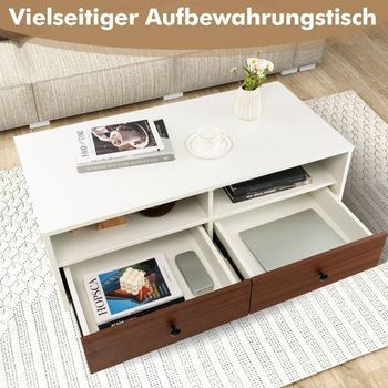 Mesa De Centro Con 2 Cajones Y 2 Baldas Mesa De Salón Rectangular Con Espacio De Almacenaje 95 X 48 X 45 Cm.