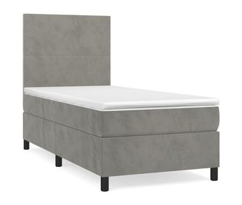 Cama box spring con colchón terciopelo gris claro 80x200 cm diseño plano