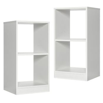 Costway Juego de 2 Estanterías de 2 Niveles Mesa Auxiliar con Dispositivo Antivuelco Mesita de Noche para Dormitorio Salón 38 x 33 x 72,5 cm Blanco