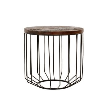 Mesa auxiliar de centro 50x50cm redonda madera antigua, marco de metal